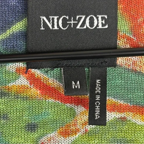 NIC+ZOE Cardigan Sweater Womens M Jungle Print 4-Way Linen Blend Open Waterfall - Picture 3 of 10